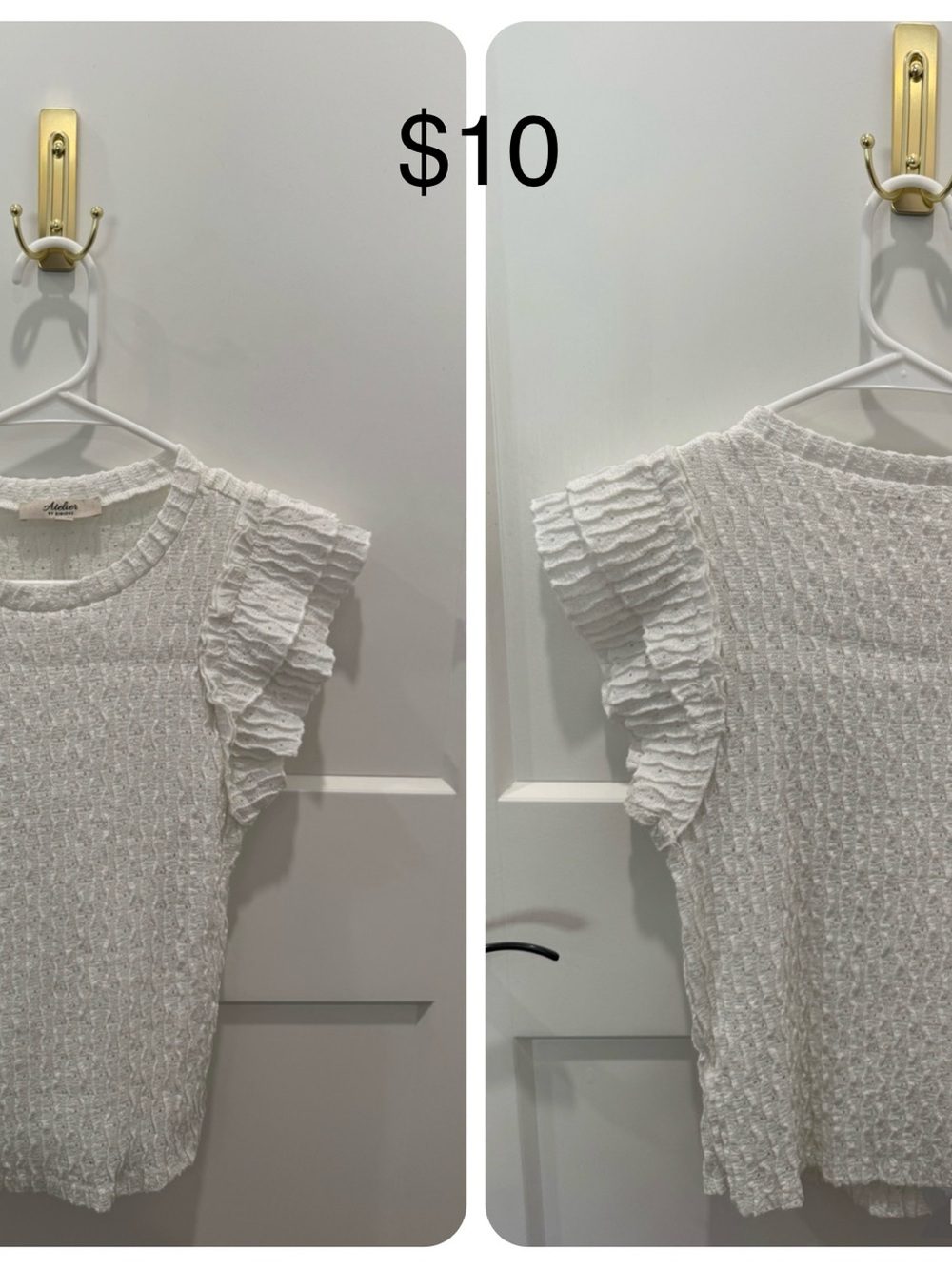 audrey White Ruffle Sleeve Textured Knit Top